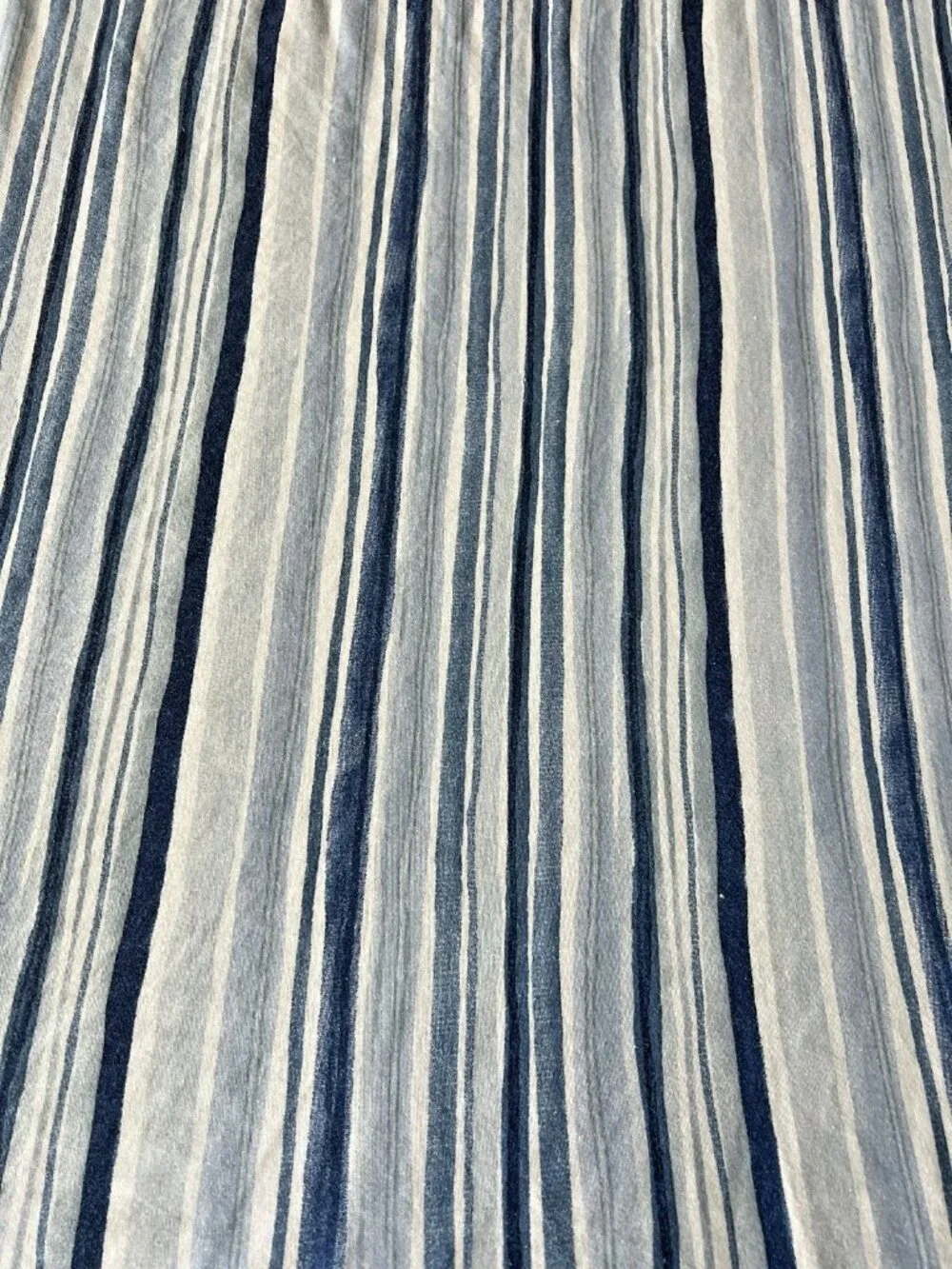 Springs QUEEN Flat Sheet Blue White Stripe Cotton Poly Made in USA Vintage RETRO